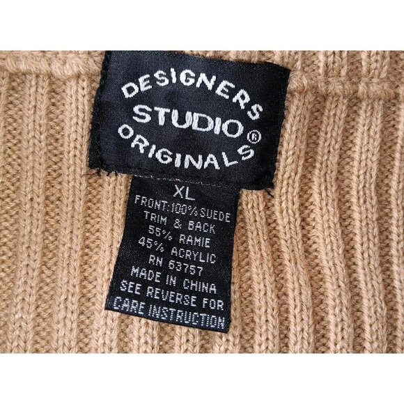 Designer Studio Originals Suede Zipper Vest Womens XL Tan Brown Cable Knit - Picture 5 of 9